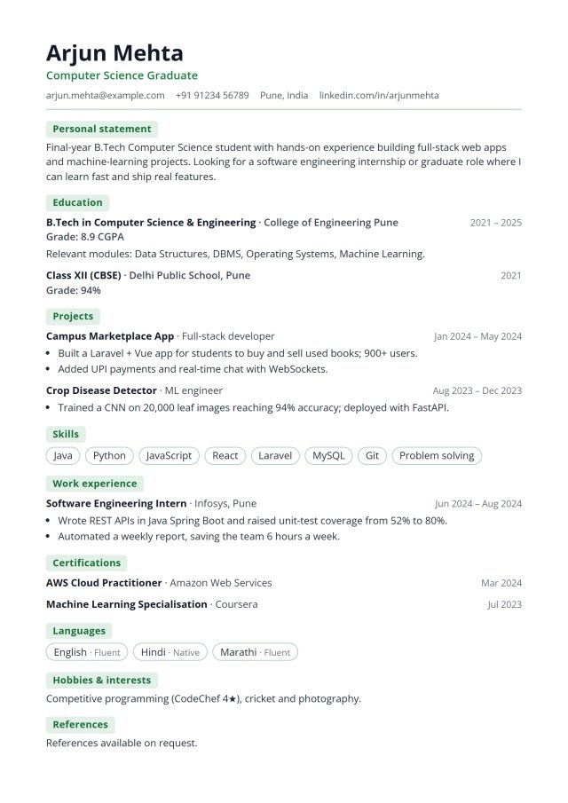 Fresher Simple resume template