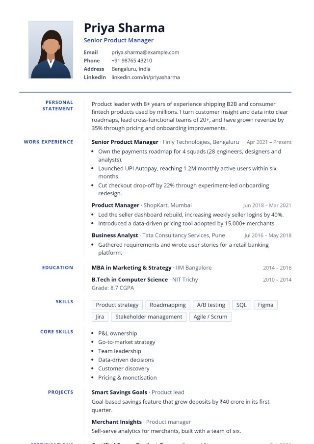 International resume template
