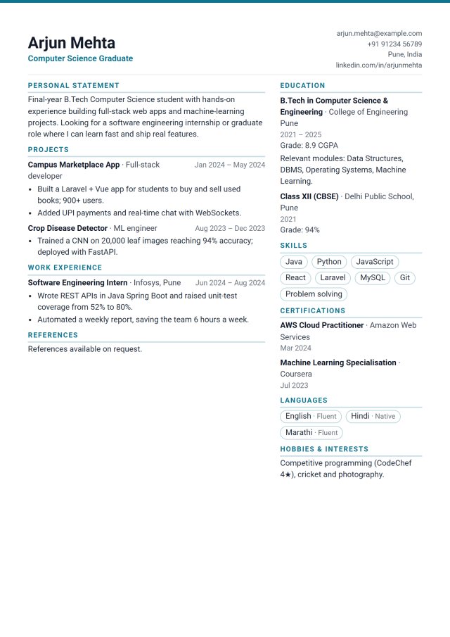 Internship Focused resume template