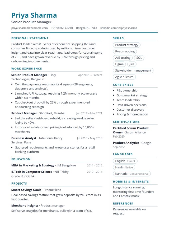 Modern Two Column resume template